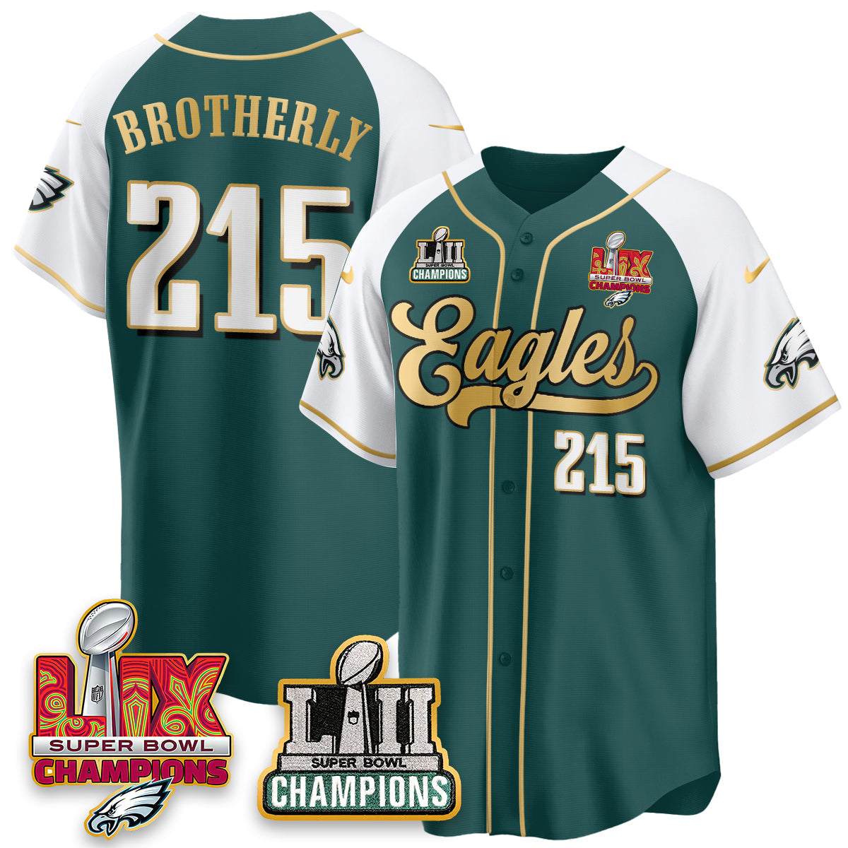 PHI LII-LIX Super Bowl Champions Vapor Limited Gold Baseball Jersey - All Stitched