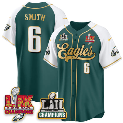 PHI LII-LIX Super Bowl Champions Vapor Limited Gold Baseball Jersey - All Stitched
