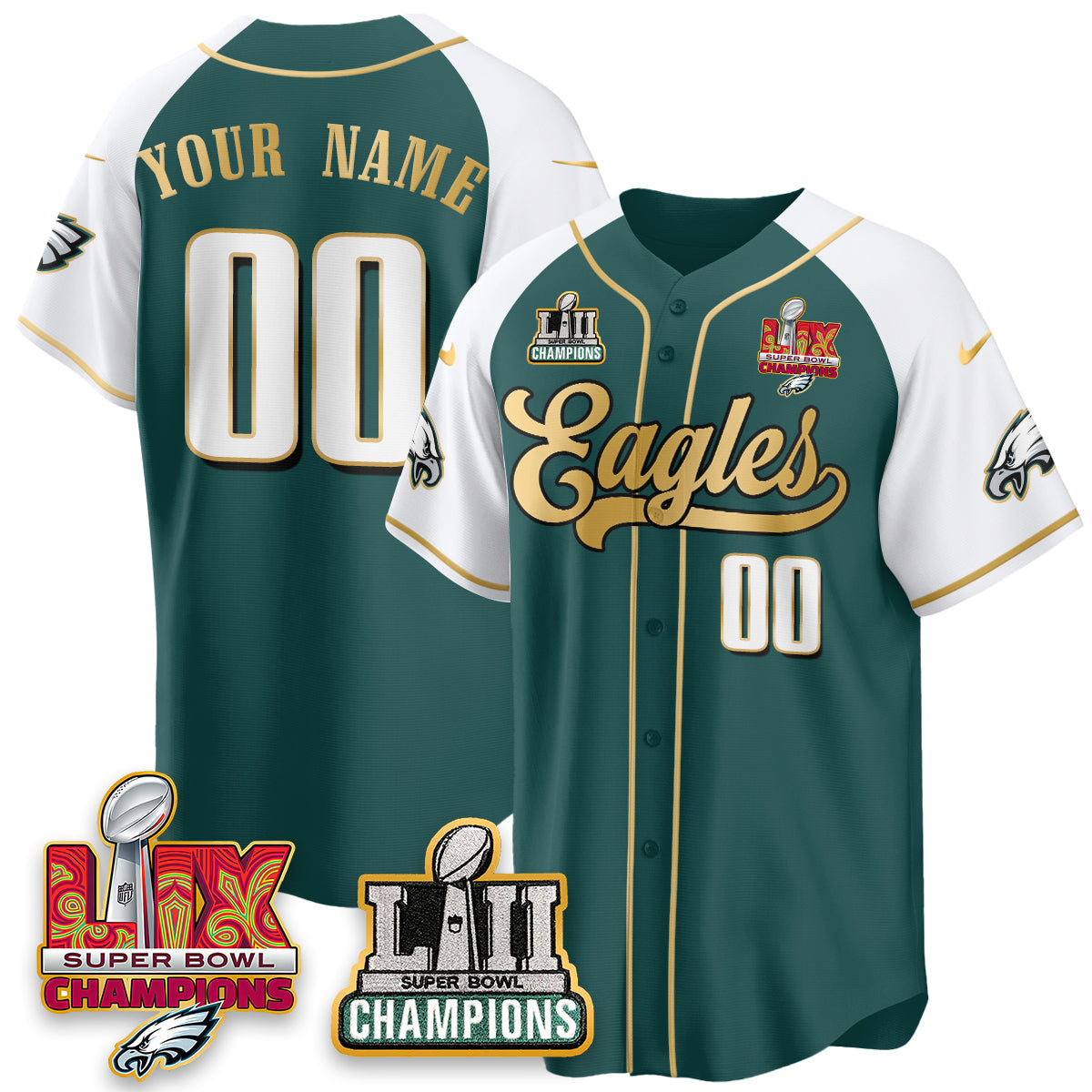PHI LII-LIX Super Bowl Champions Vapor Limited Gold Baseball Jersey - All Stitched
