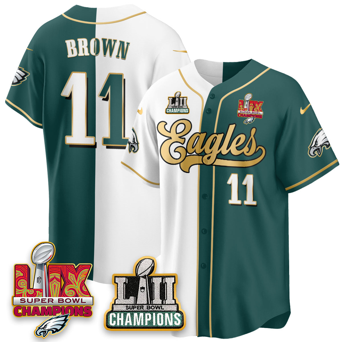 PHI LII-LIX Super Bowl Champions Vapor Limited Gold Baseball Jersey - All Stitched