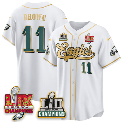 PHI LII-LIX Super Bowl Champions Vapor Limited Gold Baseball Jersey - All Stitched