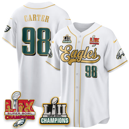 PHI LII-LIX Super Bowl Champions Vapor Limited Gold Baseball Jersey - All Stitched
