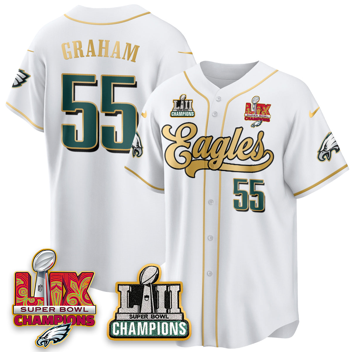 PHI LII-LIX Super Bowl Champions Vapor Limited Gold Baseball Jersey - All Stitched