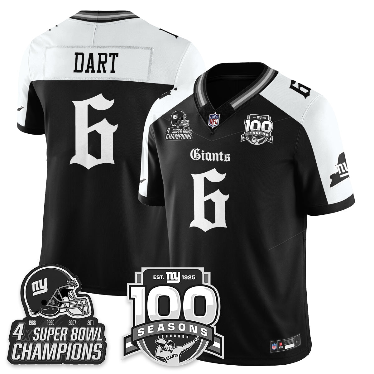 NYG 4-Time Champions Gothic Vapor Limited Jersey - 100th Seasons