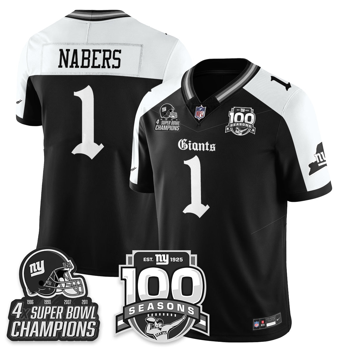 NYG 4-Time Champions Gothic Vapor Limited Jersey - 100th Seasons