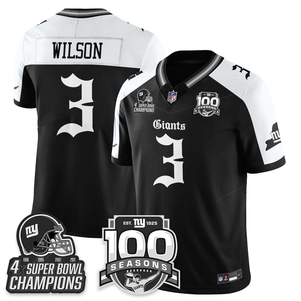 NYG 4-Time Champions Gothic Vapor Limited Jersey - 100th Seasons