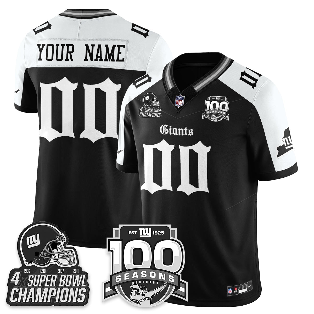Custom NYG 4-Time Champions Gothic Vapor Limited Jersey - 100th Seasons - All Stitched
