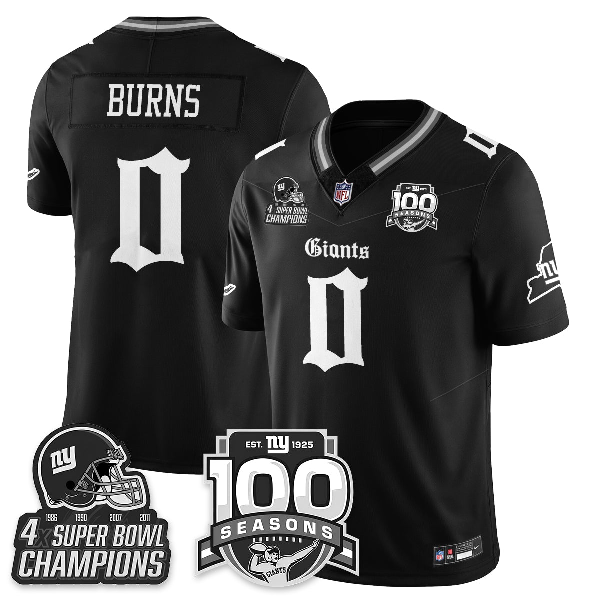 NYG 4-Time Champions Gothic Vapor Limited Jersey - 100th Seasons