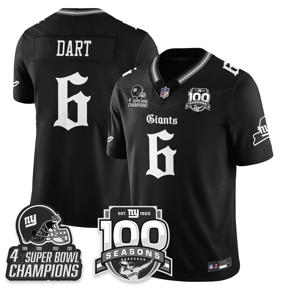 NYG 4-Time Champions Gothic Vapor Limited Jersey - 100th Seasons