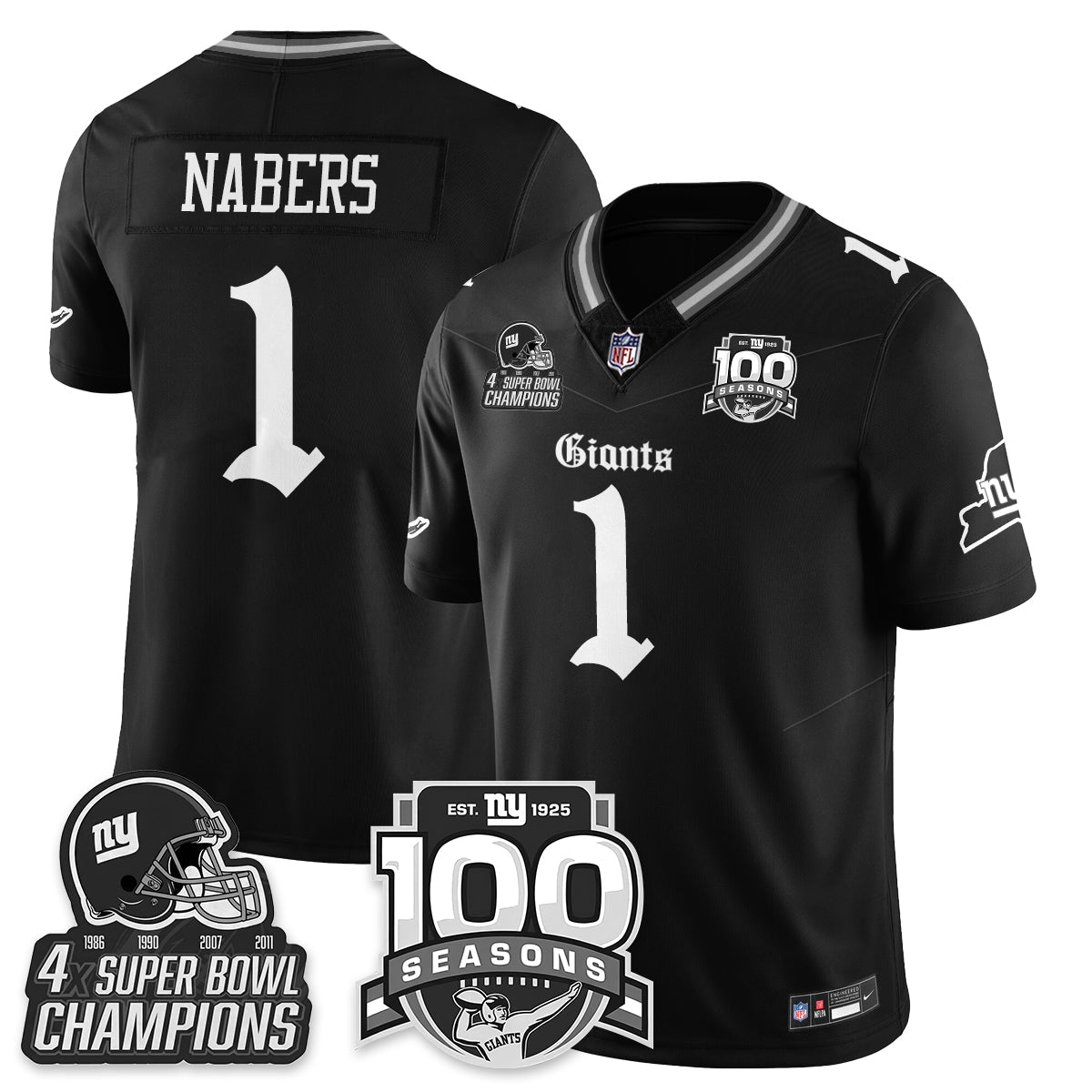 NYG 4-Time Champions Gothic Vapor Limited Jersey - 100th Seasons