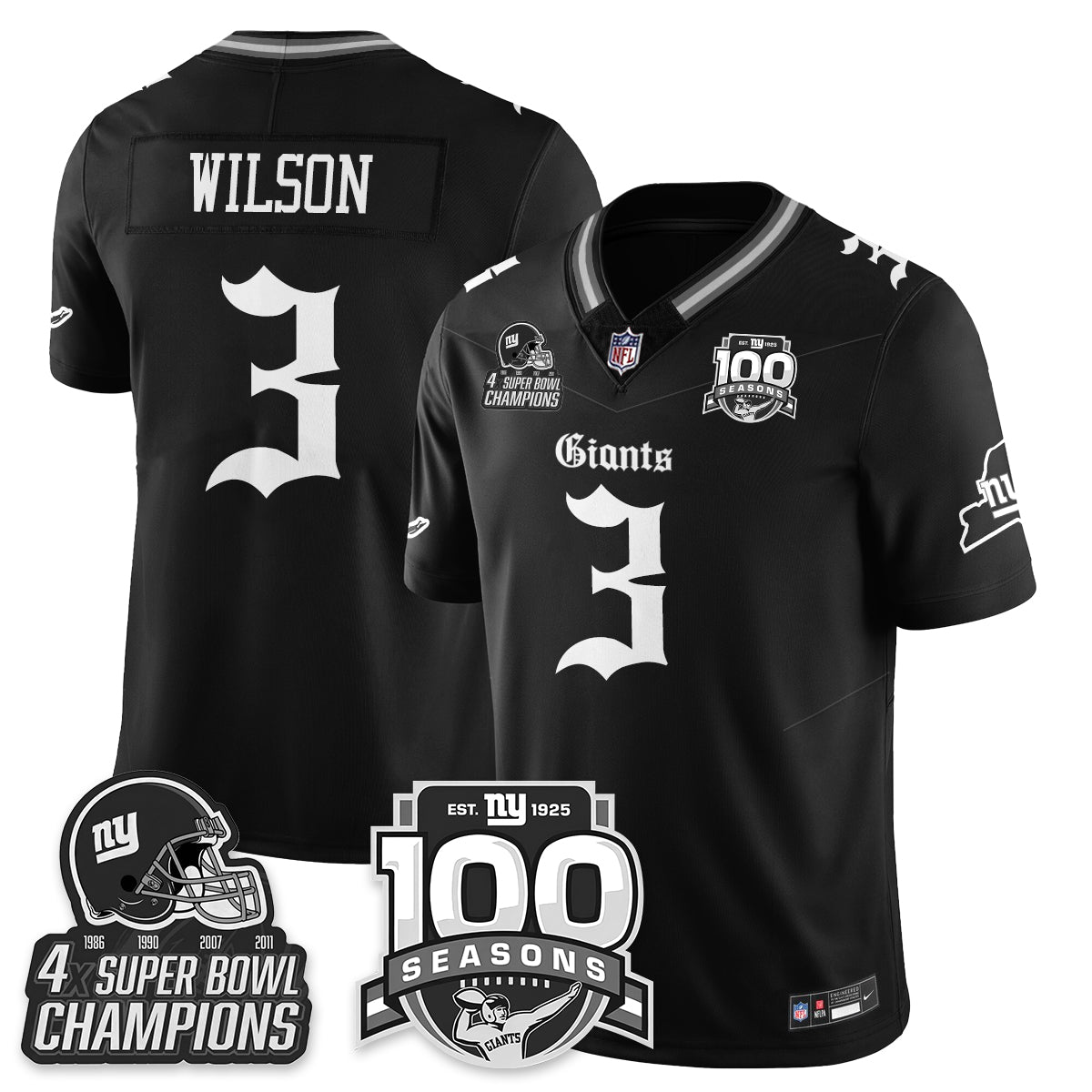 NYG 4-Time Champions Gothic Vapor Limited Jersey - 100th Seasons