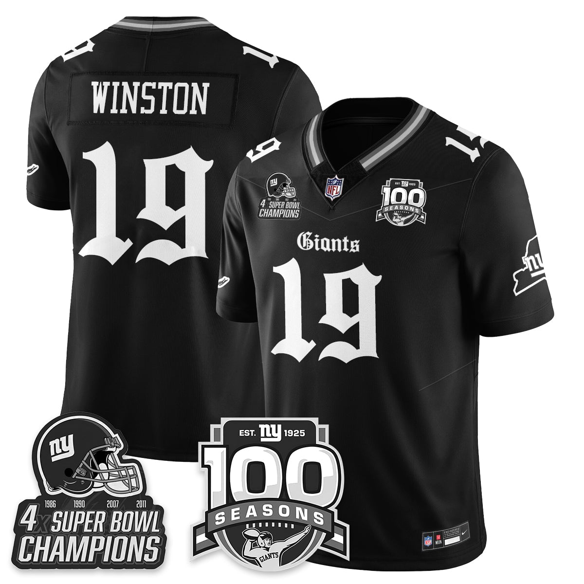 NYG 4-Time Champions Gothic Vapor Limited Jersey - 100th Seasons
