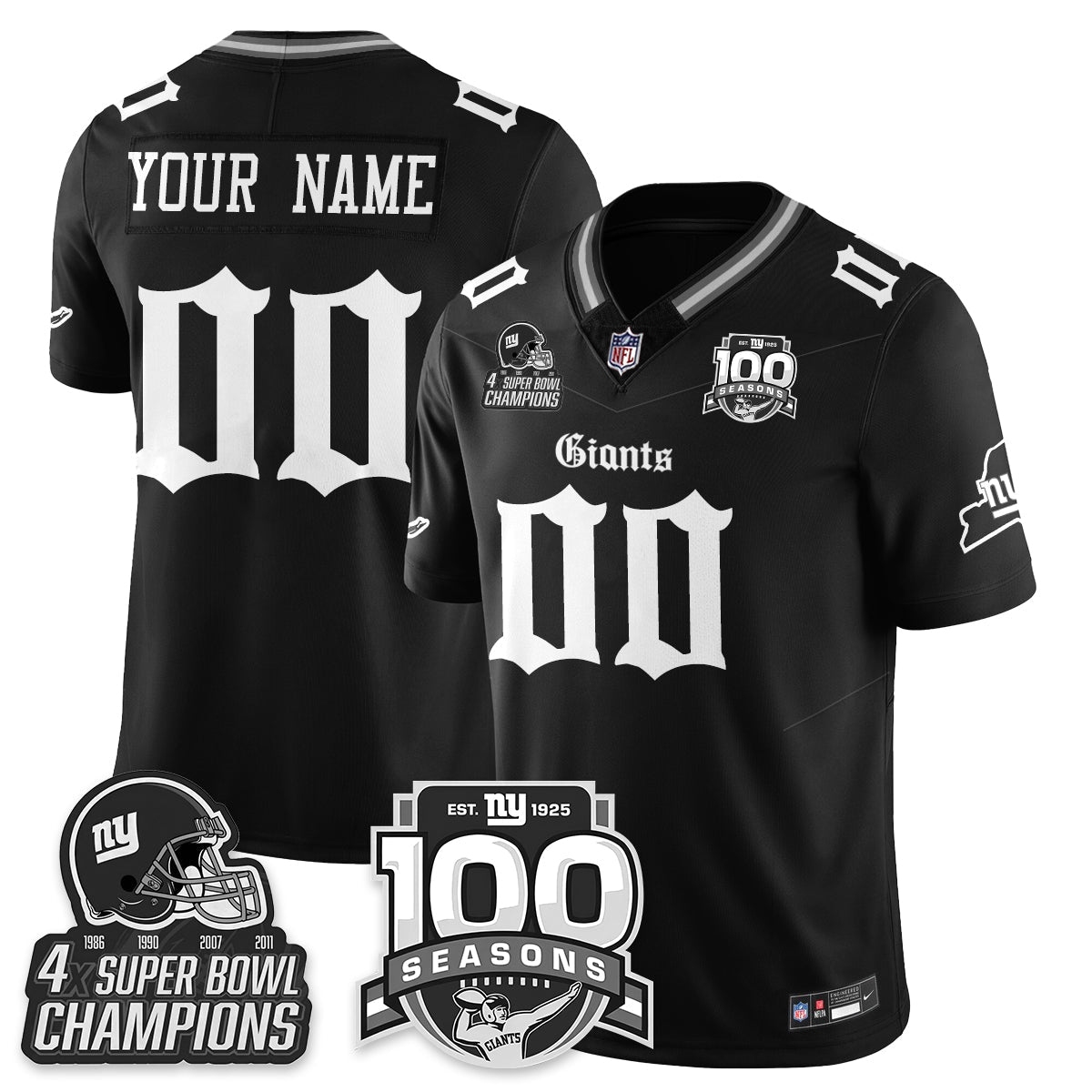 NYG 4-Time Champions Gothic Vapor Limited Jersey - 100th Seasons