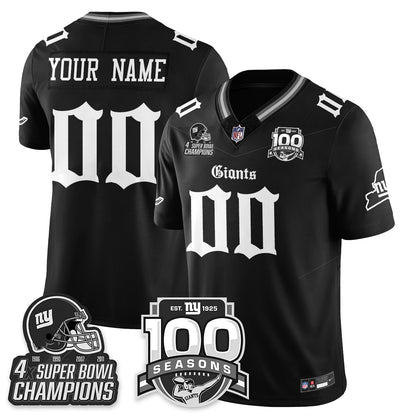 Custom NYG 4-Time Champions Gothic Vapor Limited Jersey - 100th Seasons - All Stitched