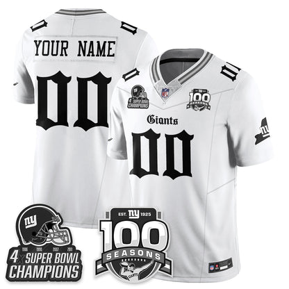 Custom NYG 4-Time Champions Gothic Vapor Limited Jersey - 100th Seasons - All Stitched