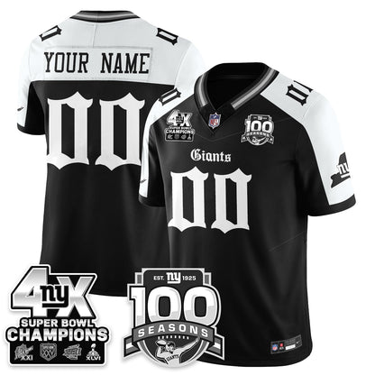 NYG 4-Time Champions Gothic Vapor Limited Custom Jersey - 100th Seasons