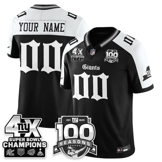 NYG 4-Time Champions Gothic Vapor Limited Custom Jersey - 100th Seasons