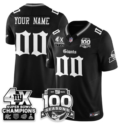 NYG 4-Time Champions Gothic Vapor Limited Custom Jersey - 100th Seasons