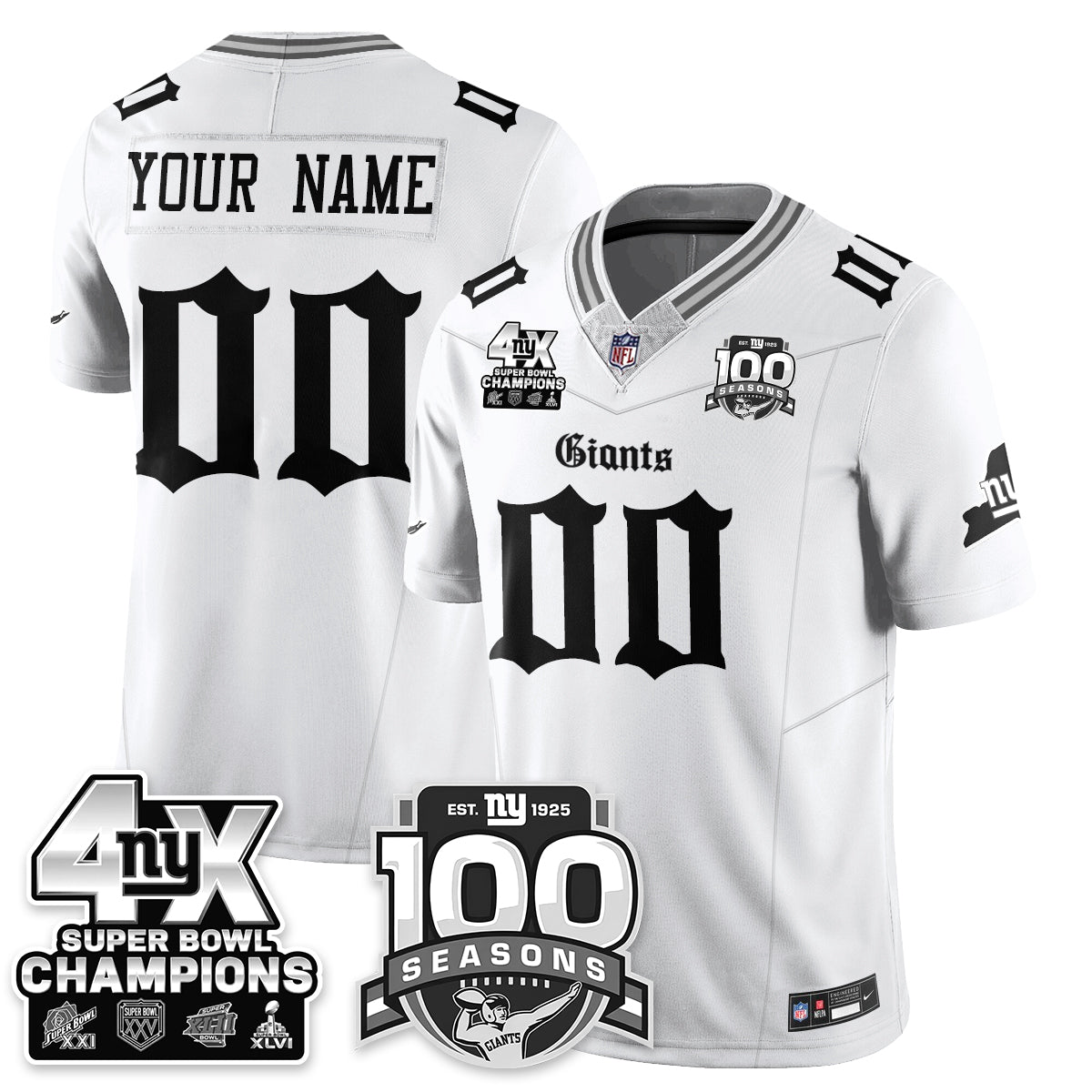 NYG 4-Time Champions Gothic Vapor Limited Custom Jersey - 100th Seasons
