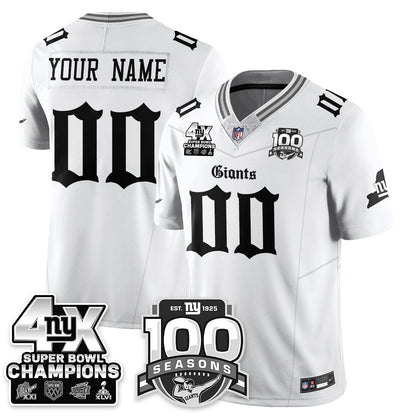 NYG 4-Time Champions Gothic Vapor Limited Custom Jersey - 100th Seasons