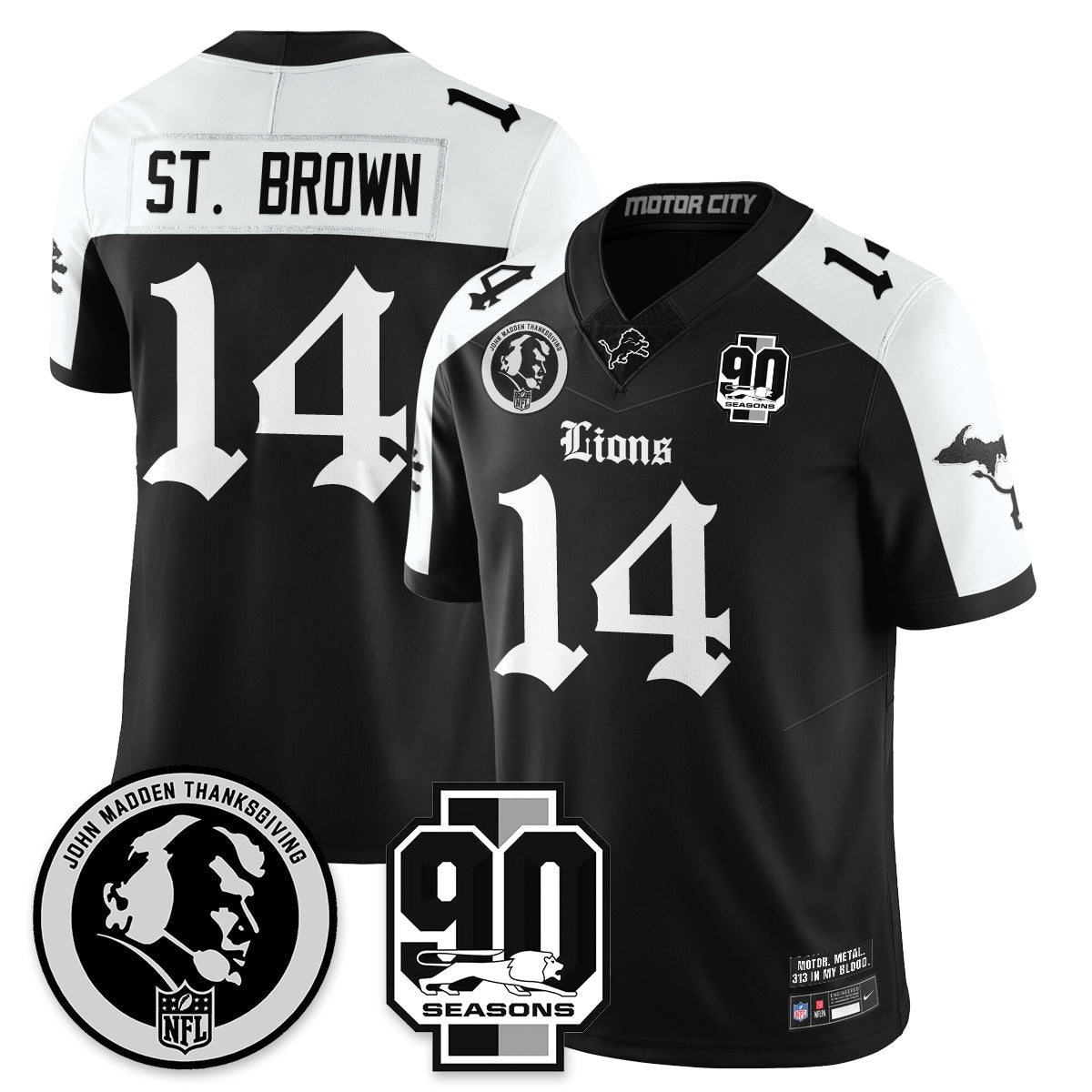 DET 'Gothic 90th Season' Vapor Limited Jersey - John Madden Patch