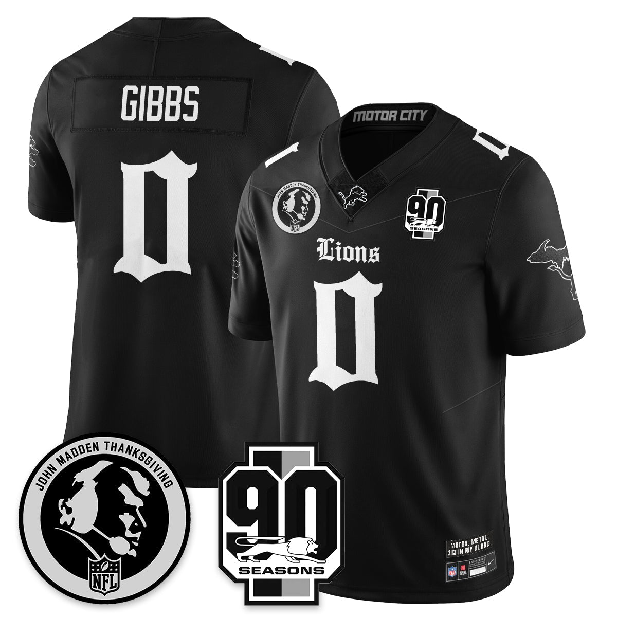 DET 'Gothic 90th Season' Vapor Limited Jersey - John Madden Patch