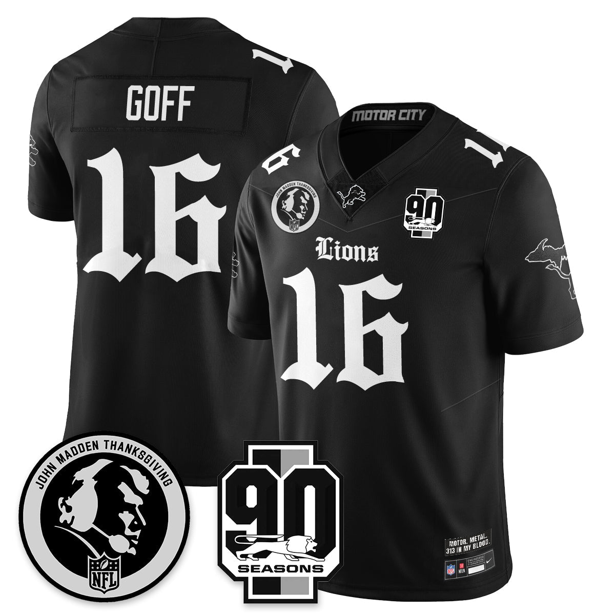 DET 'Gothic 90th Season' Vapor Limited Jersey - John Madden Patch