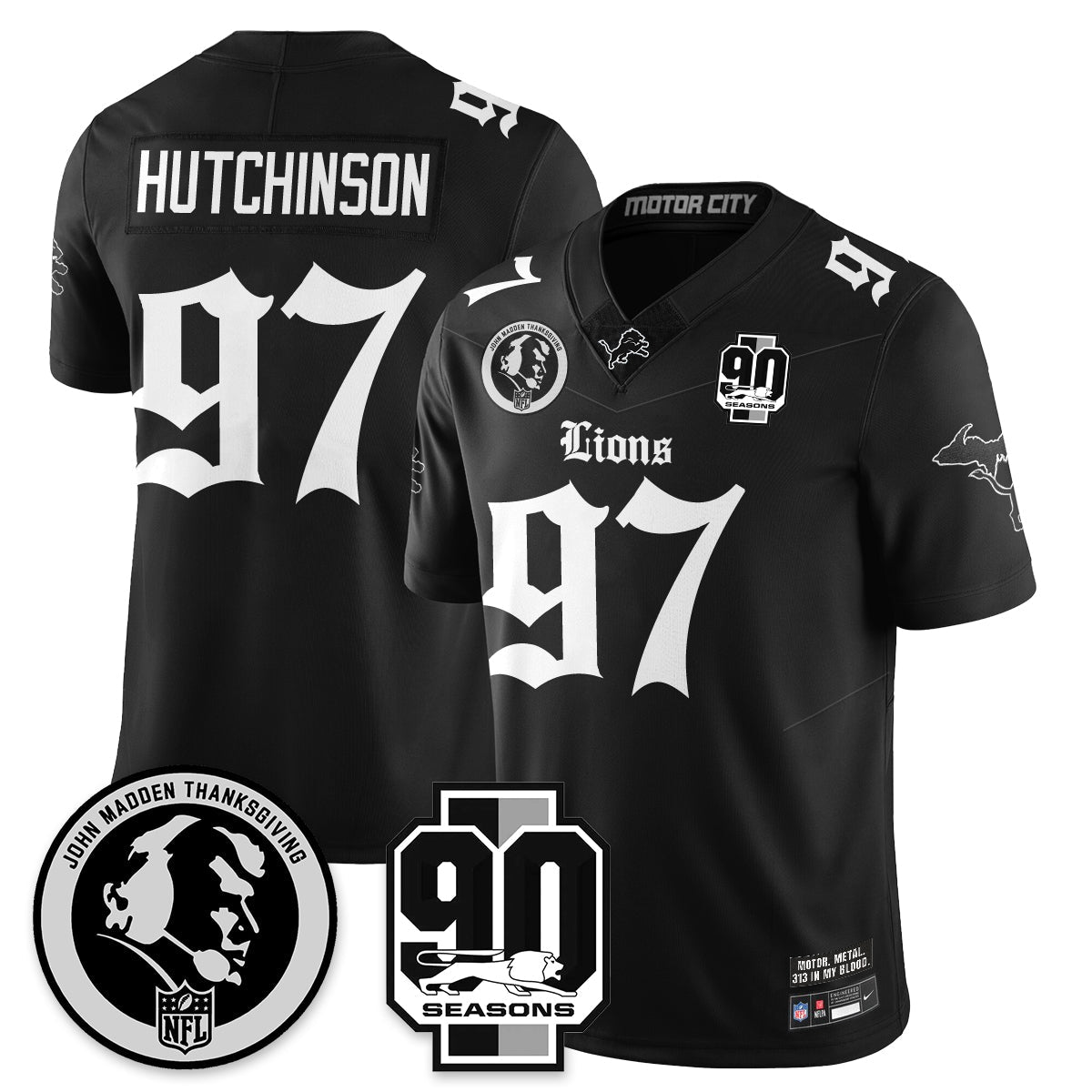 DET 'Gothic 90th Season' Vapor Limited Jersey - John Madden Patch