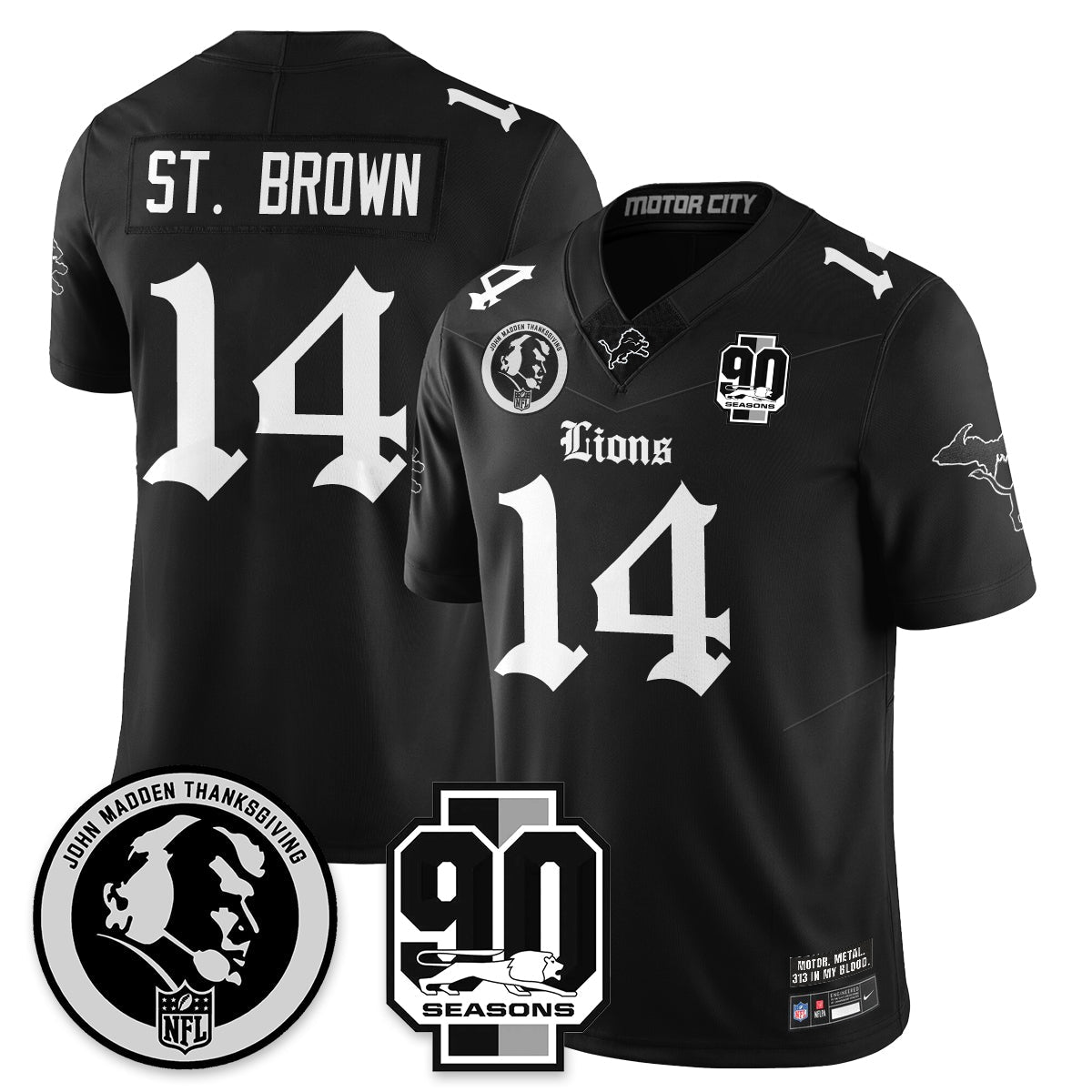 DET 'Gothic 90th Season' Vapor Limited Jersey - John Madden Patch