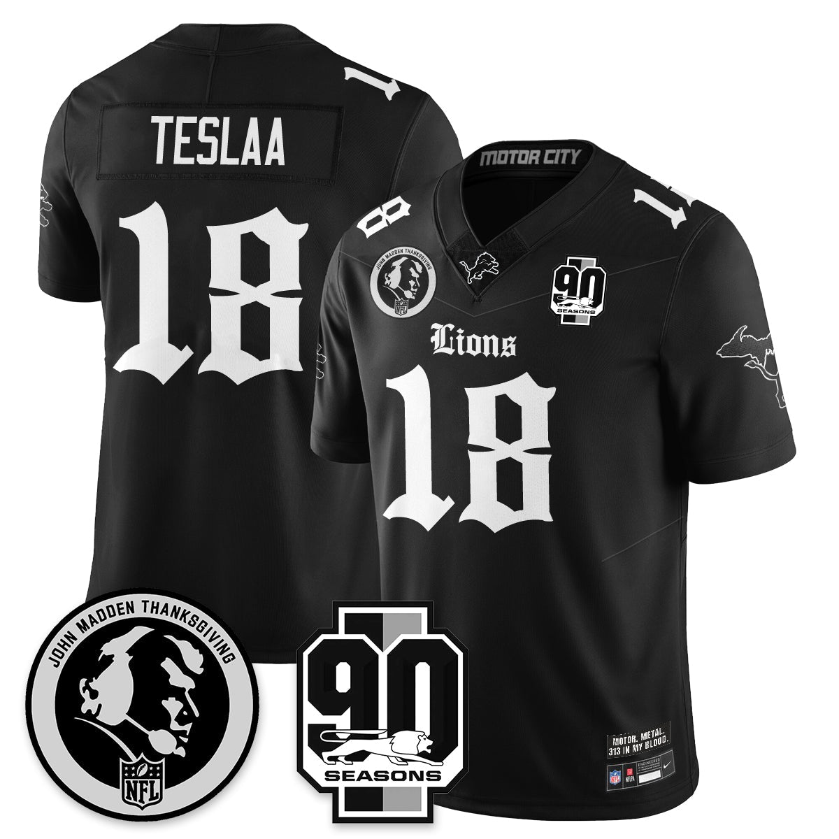 DET 'Gothic 90th Season' Vapor Limited Jersey - John Madden Patch