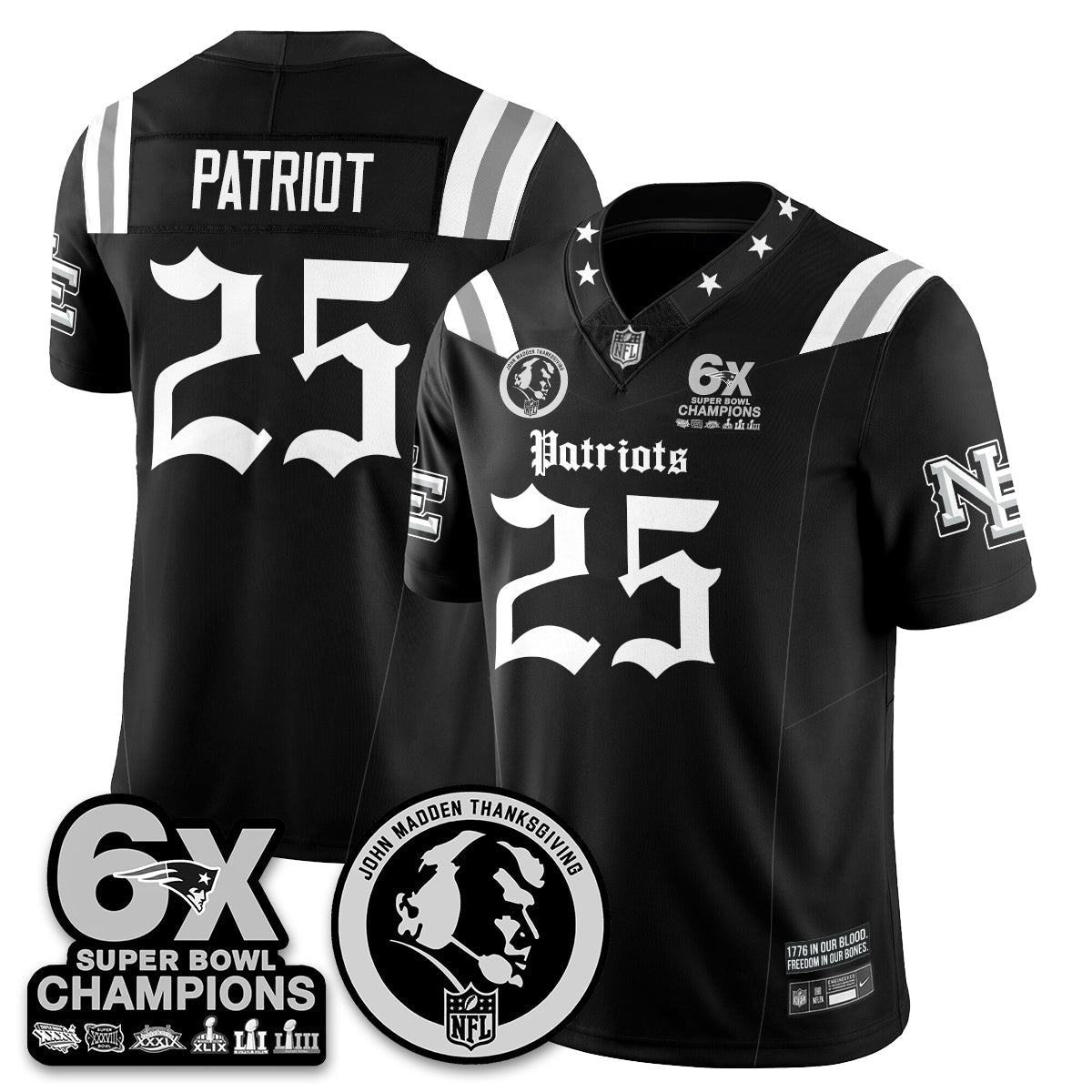 NE Gothic 6x Champions Patch Vapor Limited Jersey - John Madden Patch