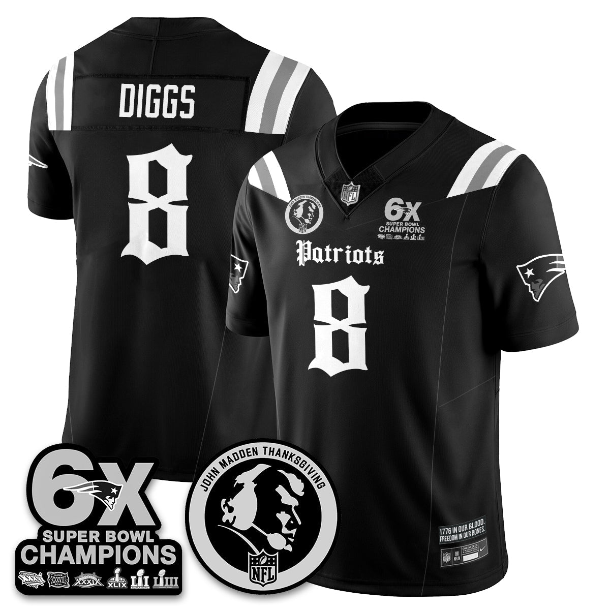 NE Gothic 6x Champions Patch Vapor Limited Jersey - John Madden Patch