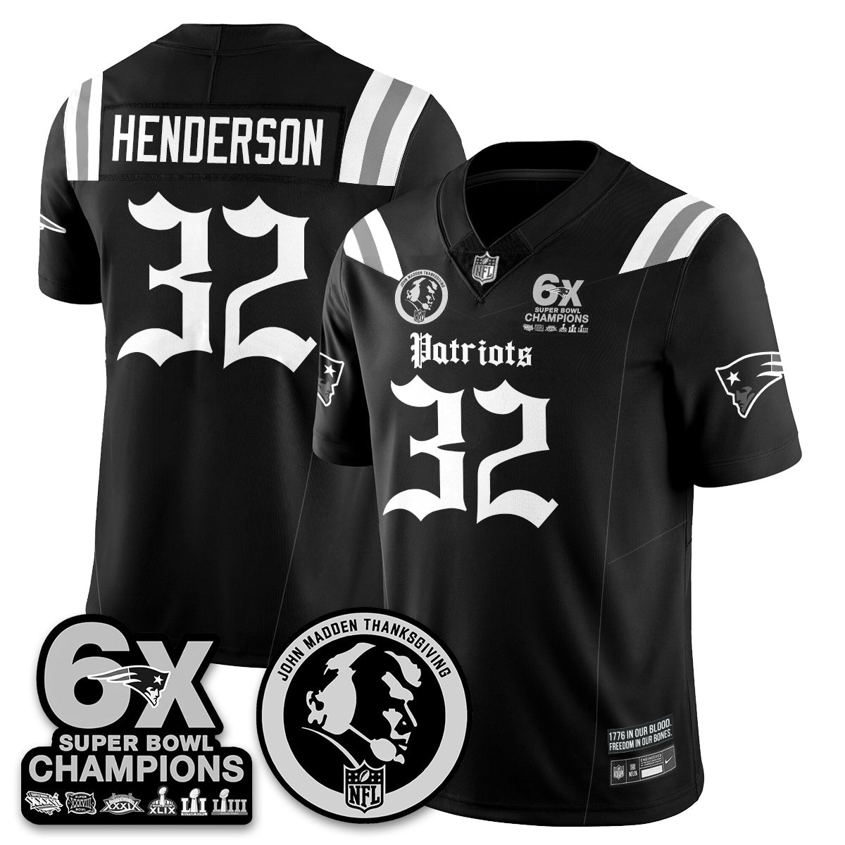 NE Gothic 6x Champions Patch Vapor Limited Jersey - John Madden Patch