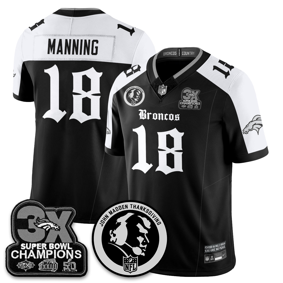 DEN Gothic 3x Champions Vapor Limited Jersey - John Madden Patch - All Stitched