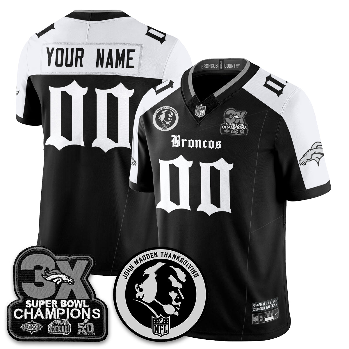 DEN Gothic 3x Champions Vapor Limited Custom Jersey - John Madden Patch - All Stitched