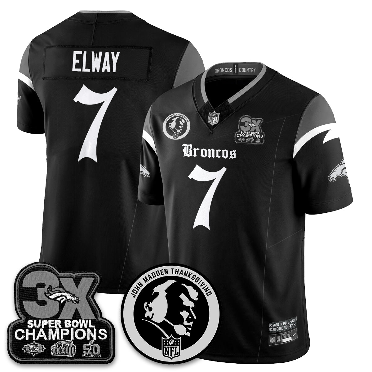 DEN Gothic 3x Champions Vapor Limited Jersey - John Madden Patch - All Stitched