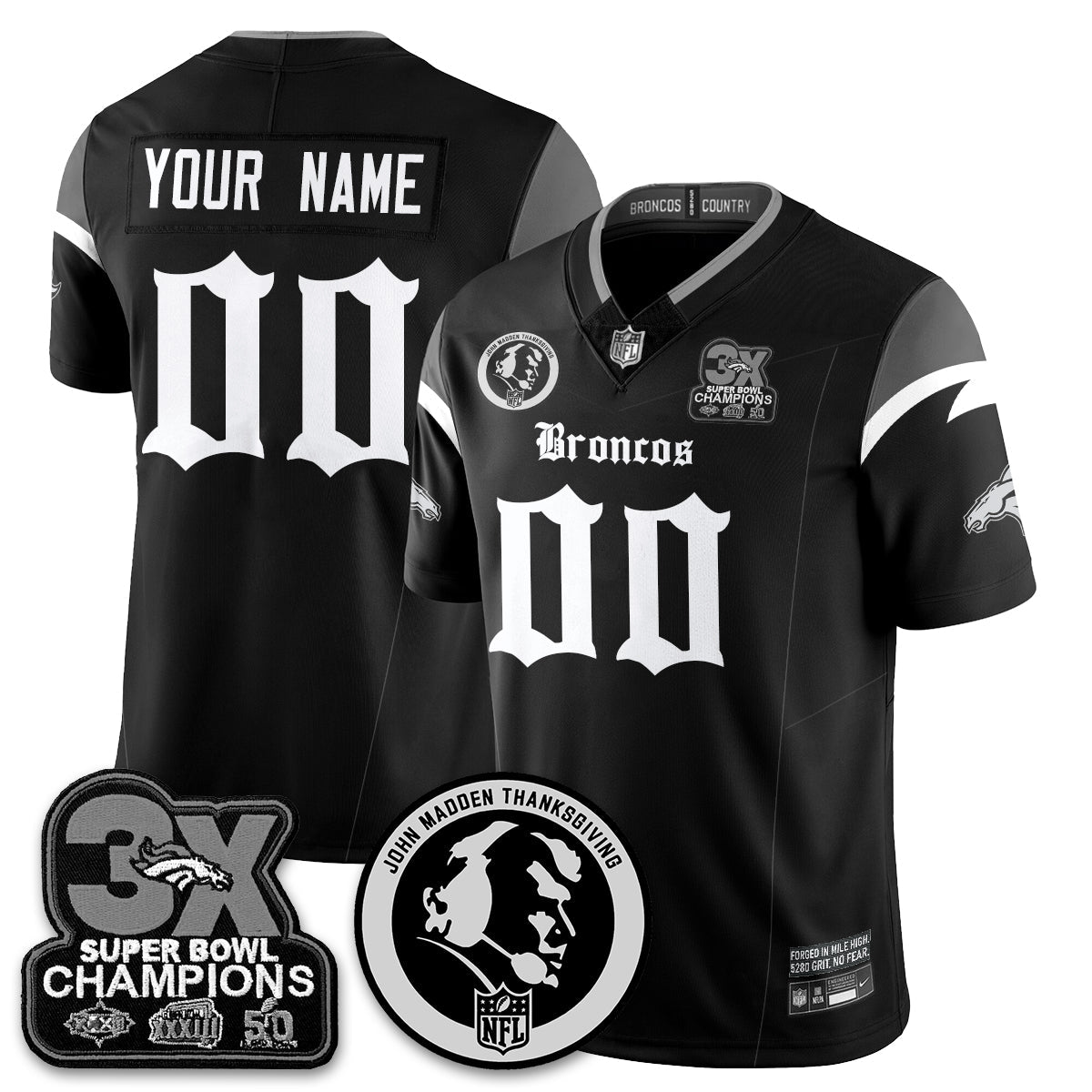 DEN Gothic 3x Champions Vapor Limited Custom Jersey - John Madden Patch - All Stitched