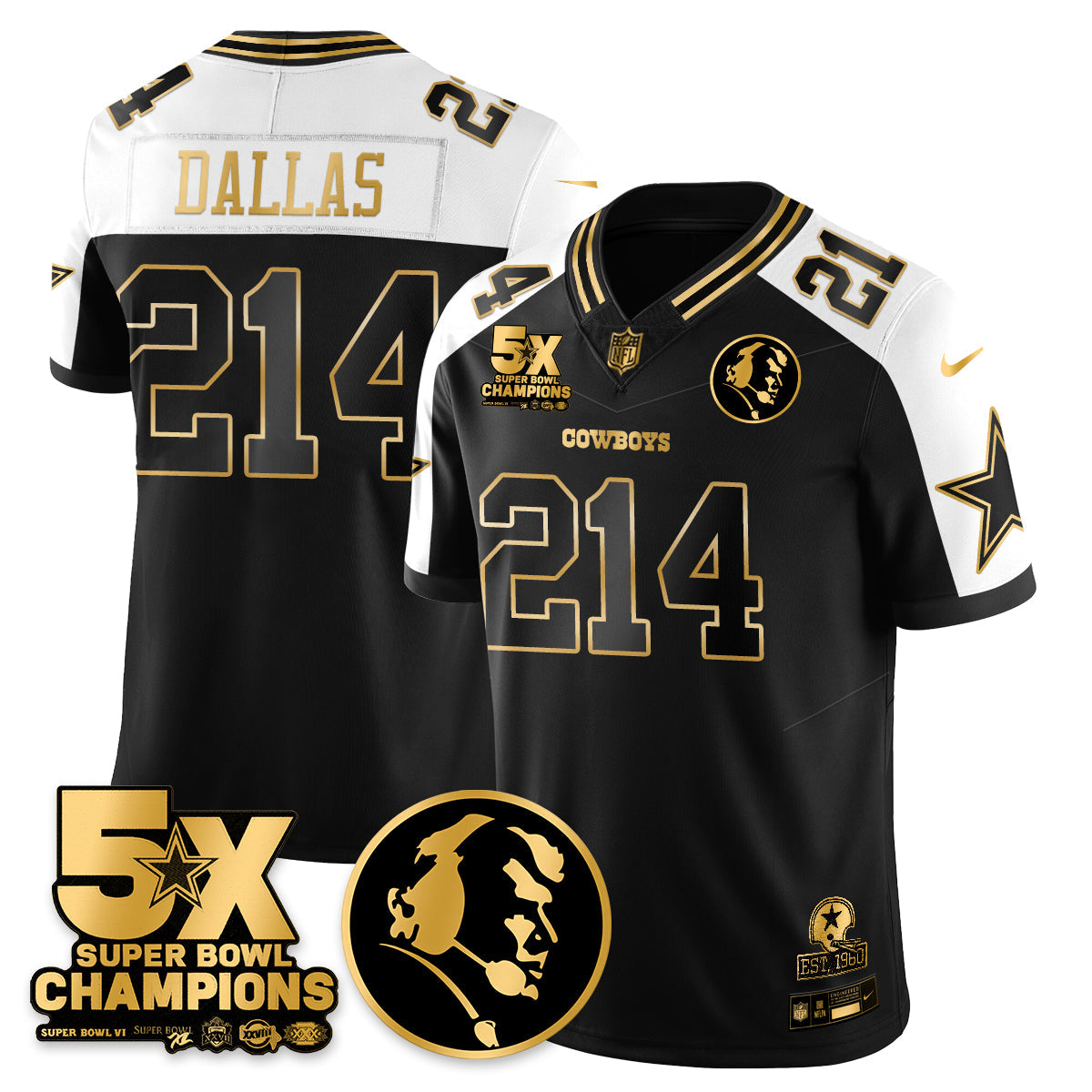 DAL 5-Time Champions Vapor Limited Gold Jersey - John Madden Patch