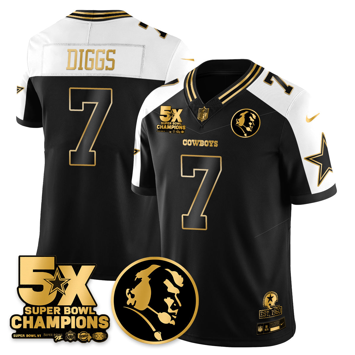 DAL 5-Time Champions Vapor Limited Gold Jersey - John Madden Patch