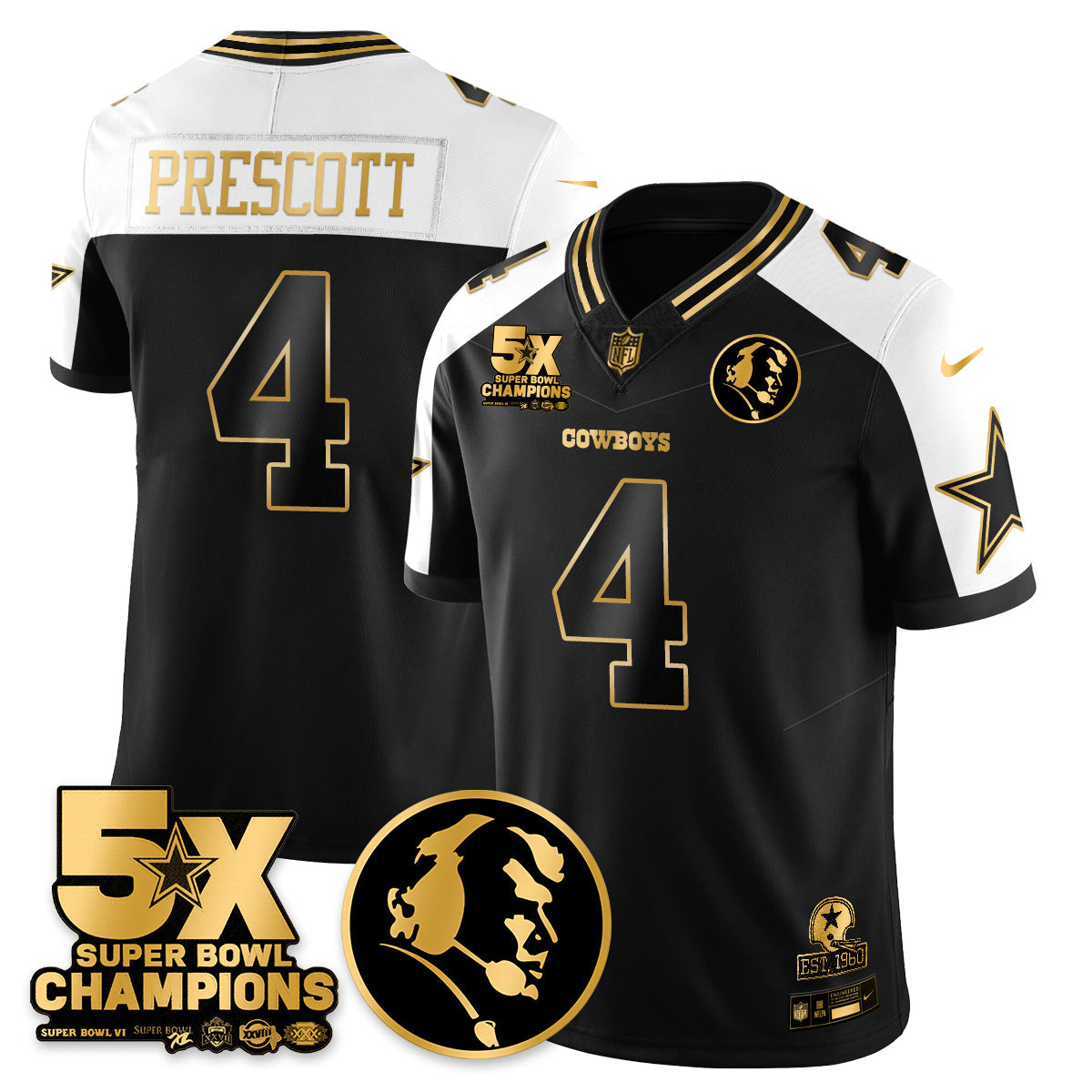 DAL 5-Time Champions Vapor Limited Gold Jersey - John Madden Patch
