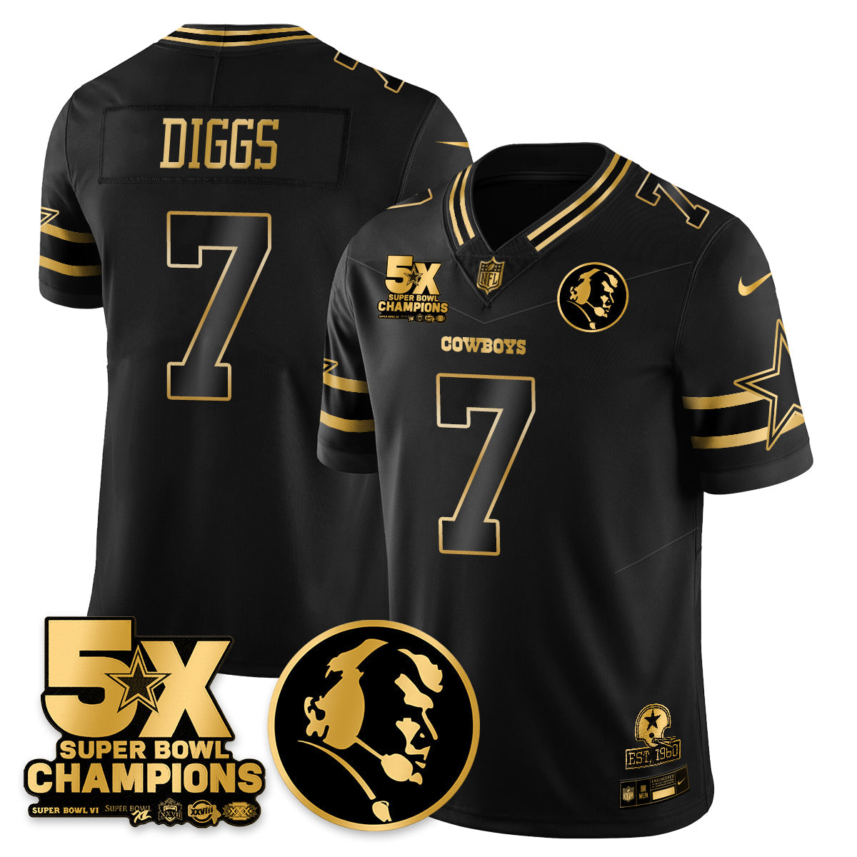 DAL 5-Time Champions Vapor Limited Gold Jersey - John Madden Patch