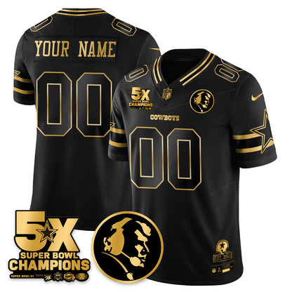 Custom DAL 5-Time Champions Vapor Limited Gold Jersey - John Madden Patch