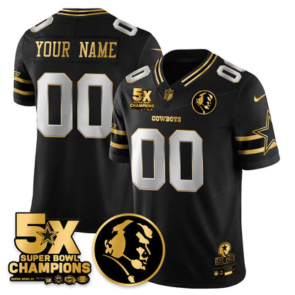 Custom DAL 5-Time Champions Vapor Limited Gold Jersey - John Madden Patch