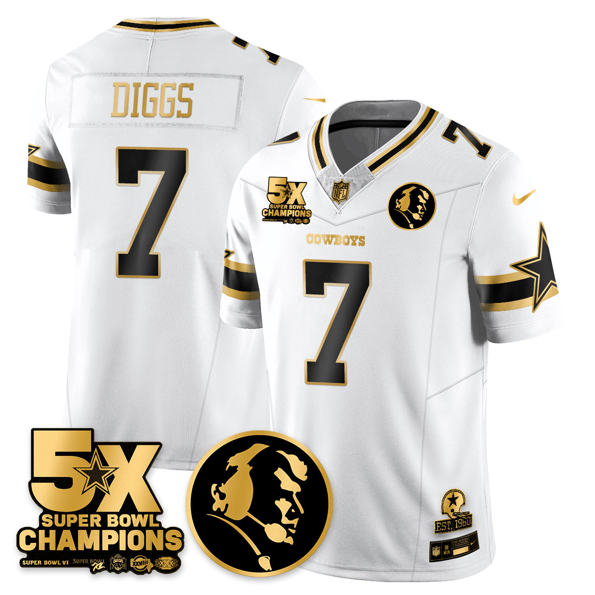 DAL 5-Time Champions Vapor Limited Gold Jersey - John Madden Patch
