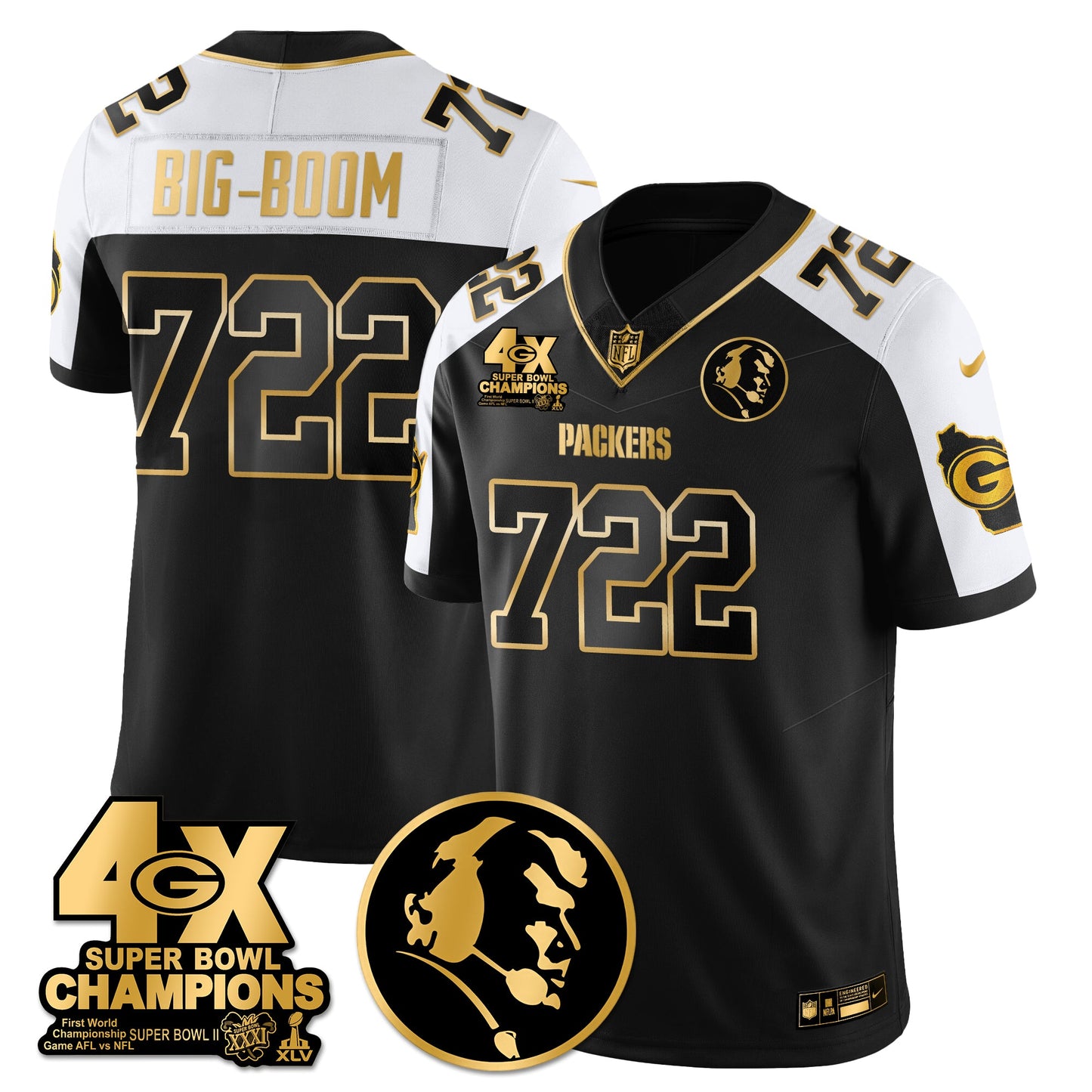 GB 4-Time Champions Vapor Limited Gold Jersey - John Madden Patch - All Stitched