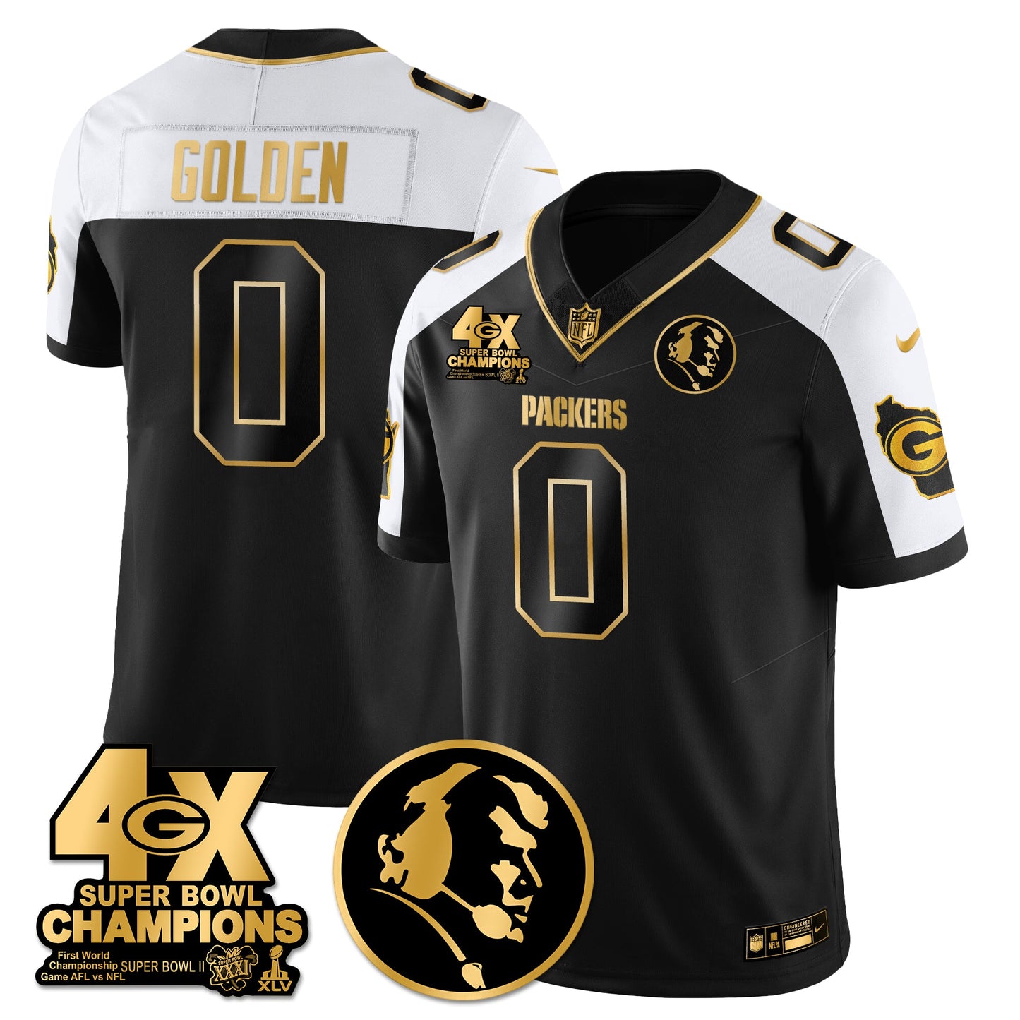 GB 4-Time Champions Vapor Limited Gold Jersey - John Madden Patch - All Stitched