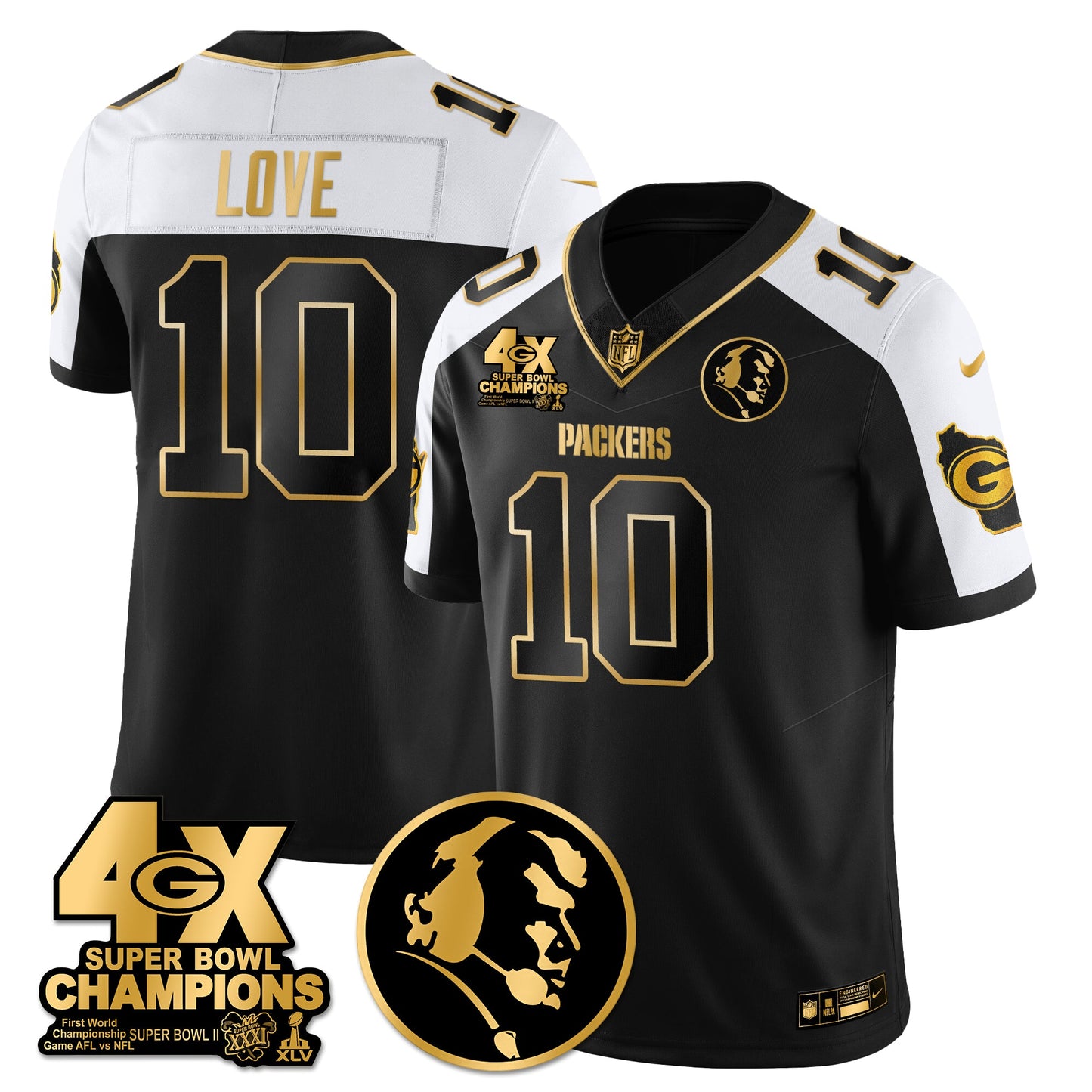 GB 4-Time Champions Vapor Limited Gold Jersey - John Madden Patch - All Stitched
