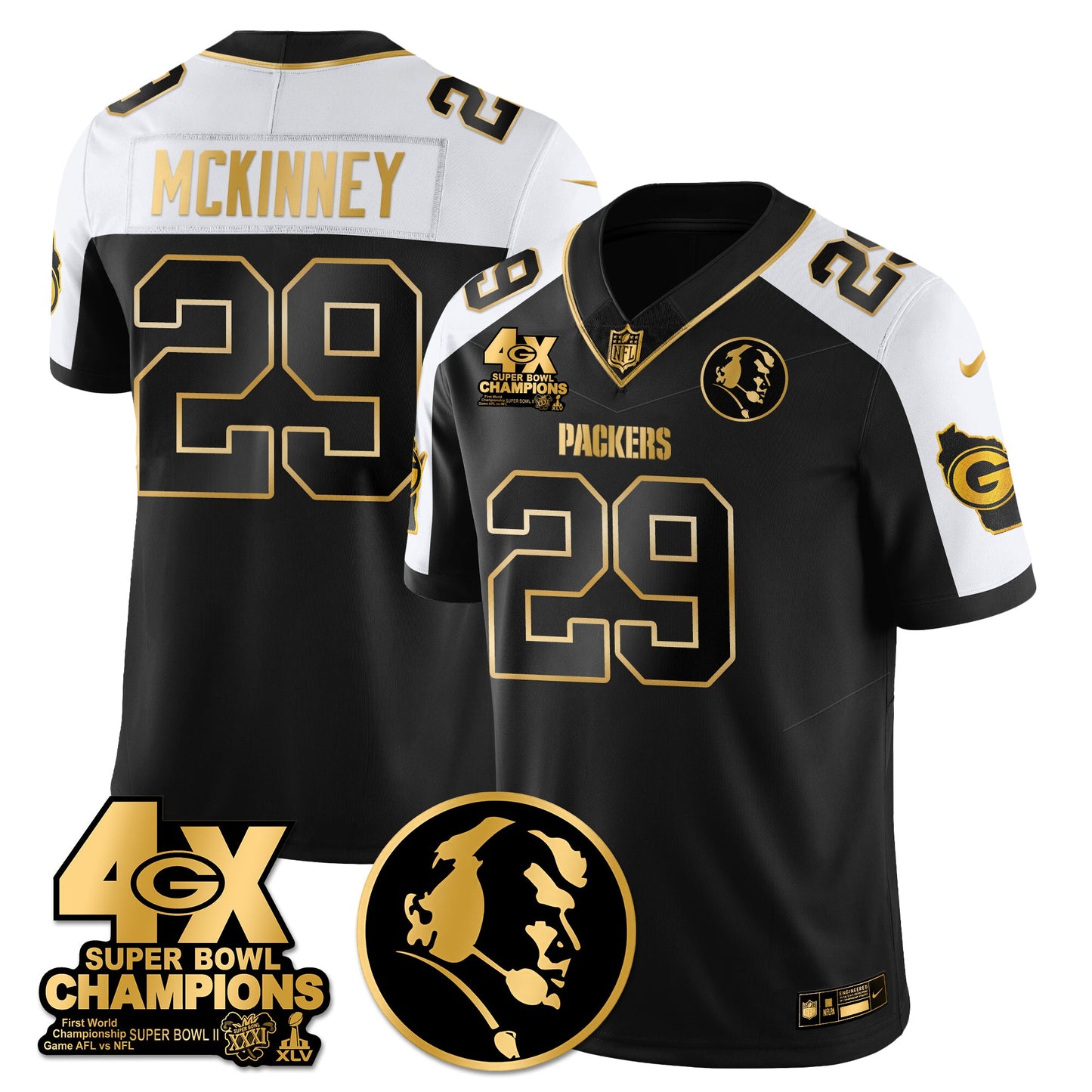 GB 4-Time Champions Vapor Limited Gold Jersey - John Madden Patch - All Stitched