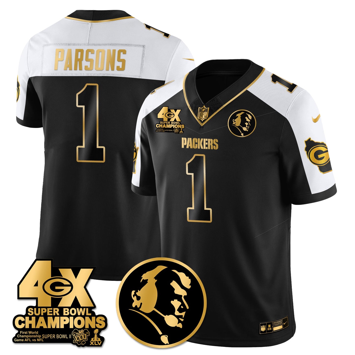 GB 4-Time Champions Vapor Limited Gold Jersey - John Madden Patch - All Stitched