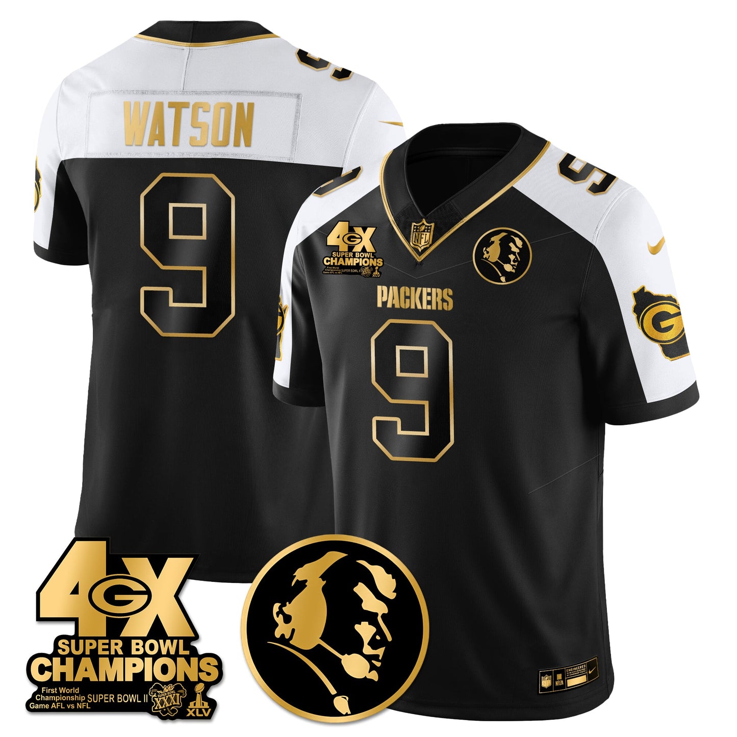 GB 4-Time Champions Vapor Limited Gold Jersey - John Madden Patch - All Stitched